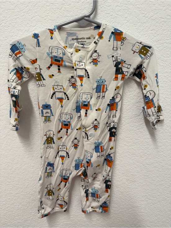 Magnetic Me Other - Magnetic Me Robot Print Footie with Blue and Orange Accents